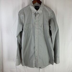 Wrangler Western Snap Shirt Mens LT Gray Blue Plaid Pearl Snap Long Sleeve Tall